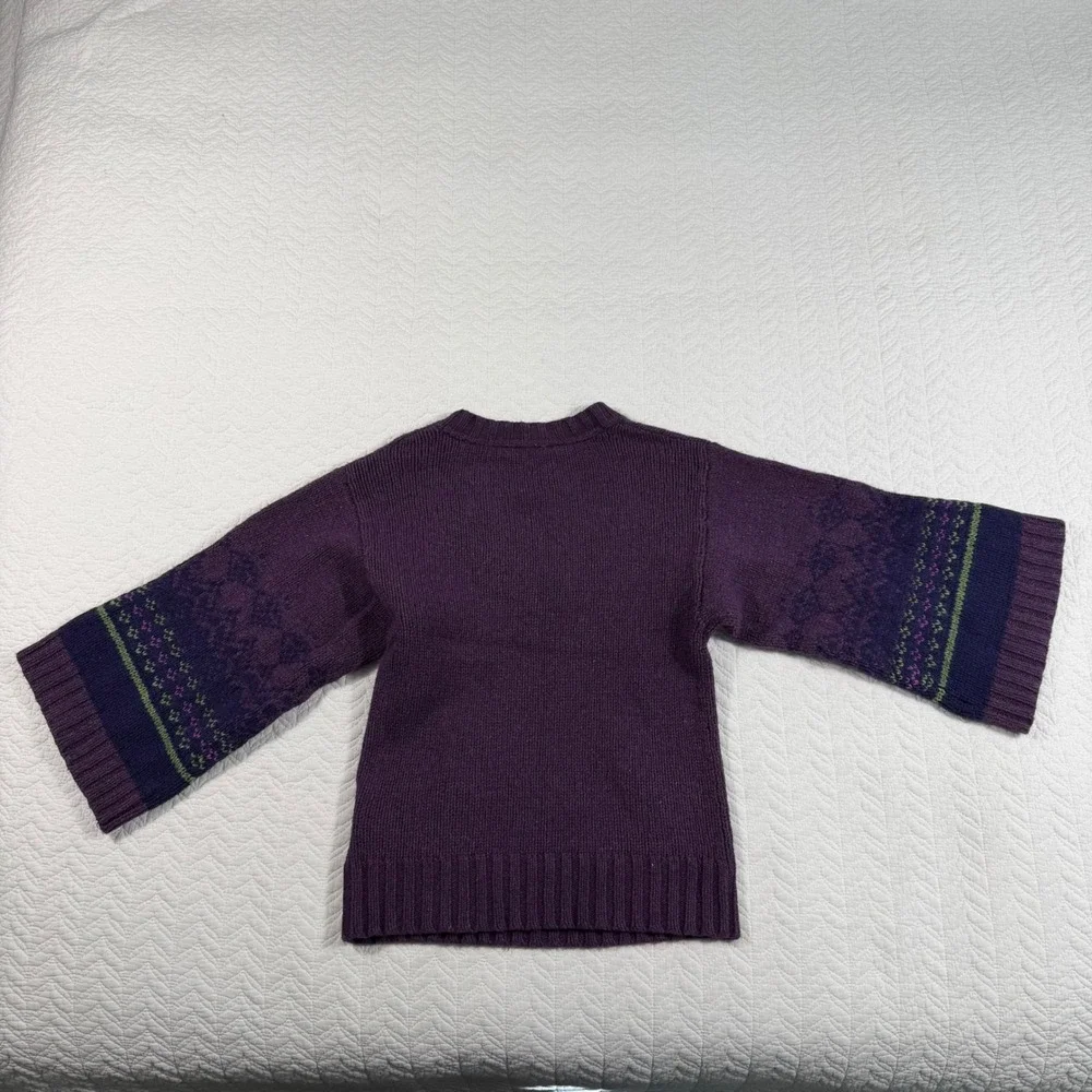 Melrose Chic Purple V Neck Fair Isle Knit Sweater Size M Lambs Wool Blend GUC‎